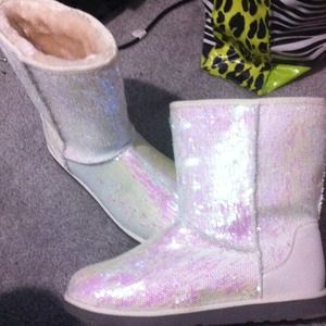 Iridescent white boots