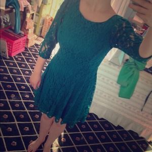 Dark Teal Lace Skater Dress