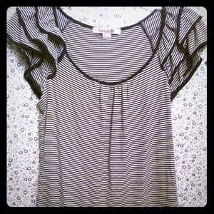 ~Pinstripe ruffle tee~