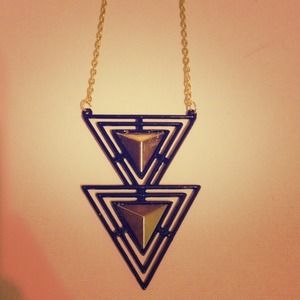 Aztec black and gold long necklace