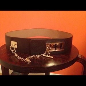 Black leather chain waist belt