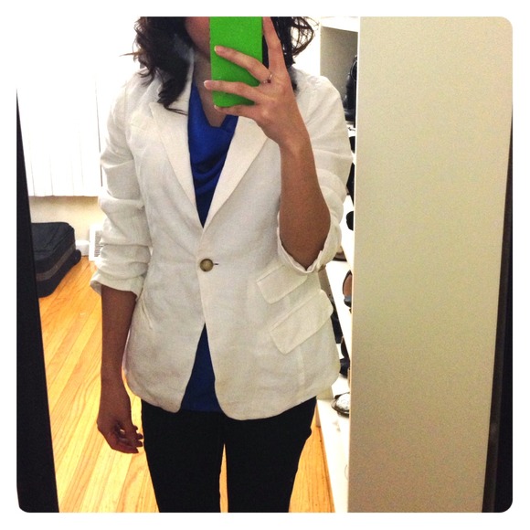 Ann Taylor Loft White Linen Blazer 00P