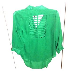 Emerald Green Silky High/Low Blouse.
