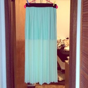 mint colored pleated maxi skirt.