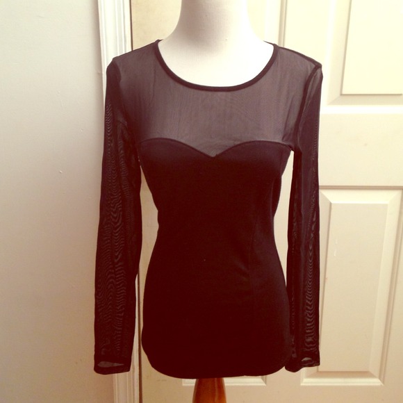 Forever 21 Tops - RESERVED Black top with sheer sleeves & neckline