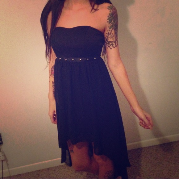 Strapless cotton/chiffon high low dress - Picture 1 of 3