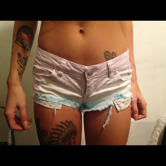 Lavender/turquoise cutoff shorts