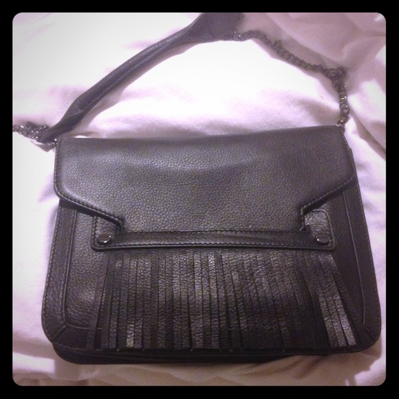 C.Wonder black leather fringe bag