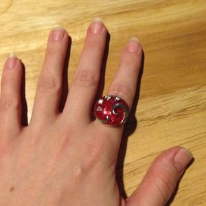 Red Ring w/ CZ and Silver Swirl