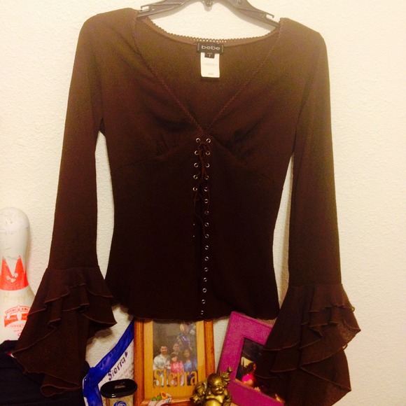 Brown Lace Up Blouse