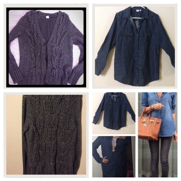 J.Crew Handknit  Sweater+ Wrinkle Chambray
