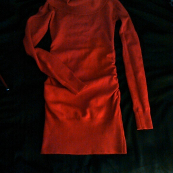 Red cow neck sweater dress