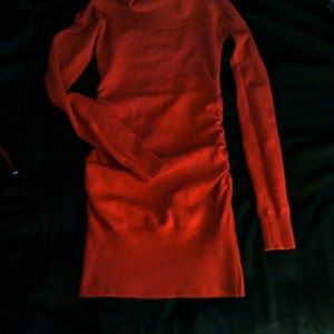 Red cow neck sweater dress