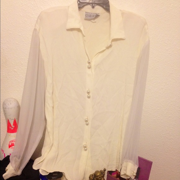 Vintage Off White Button-Up Blouse