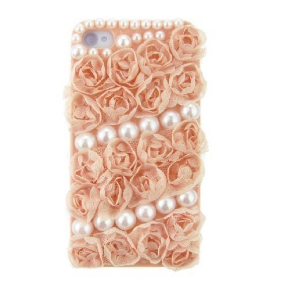 3d Cute Handmade Pink Cloth Rose Pearls Hard Case