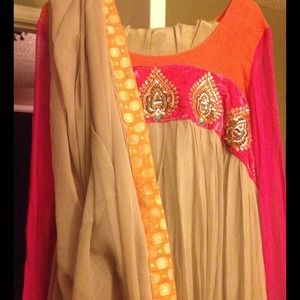 Pakistani three color combination free gown ..