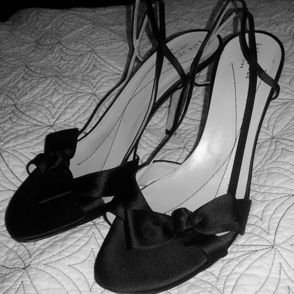 KATE SPADE BLACK SATIN HIGH HEEL SANDALS - Picture 1 of 4