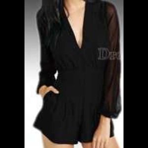 Black Romper with Sheer Sleeves