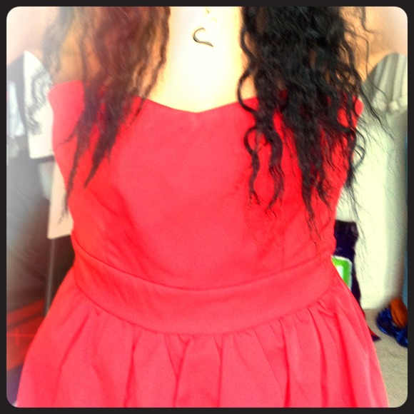 Red strapless dress