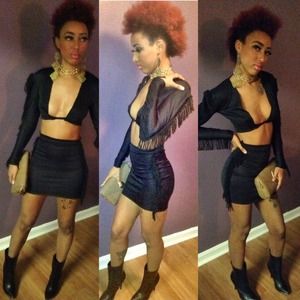 Two piece black fringe outfit