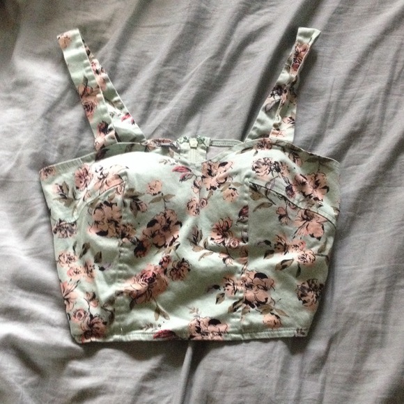 Mint/floral crop top with built in bra.