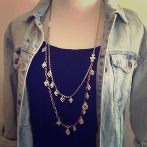 Jessica Simpson Gold/White Charm Doubled Necklace