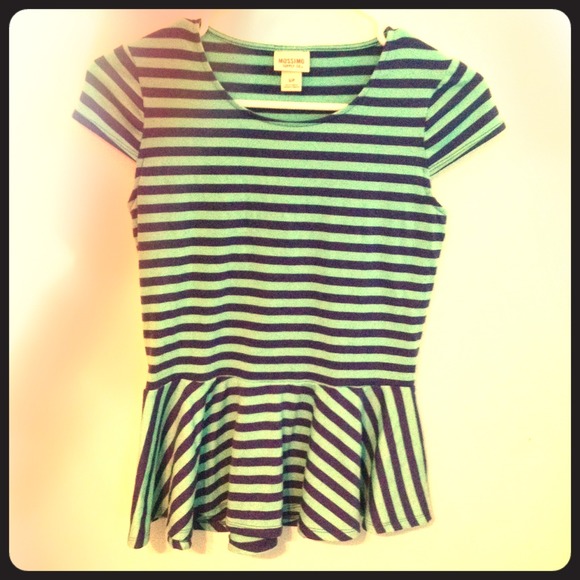 Navy and teal stripped peplum top