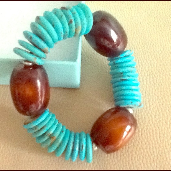 Turquoise and amber bracelet