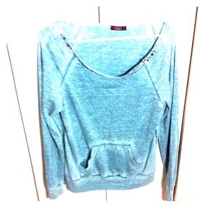 Faded Aqua Open Neck Sweatshirt.