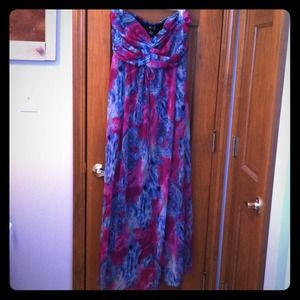 Purple and blue patterned maxi dress