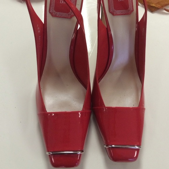 Authentic Christian Dior patent leather sling backs