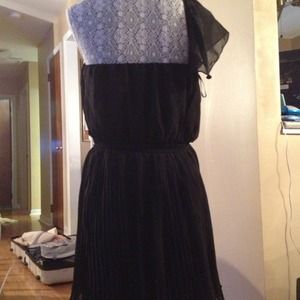 One Shoulder Black Chiffon Dress