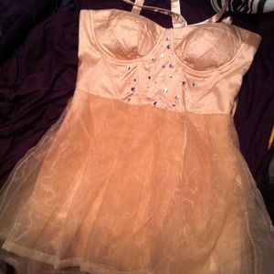 Champagne Mesh-Chiffon Dress with Sparkles