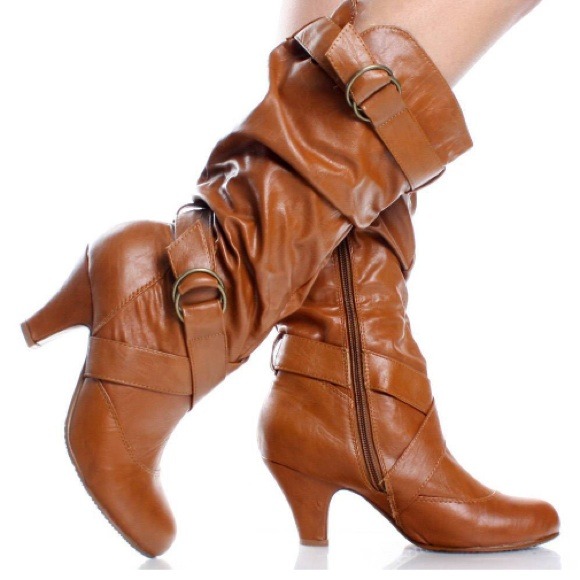 Women's mid-calf faux leather Brown Boots