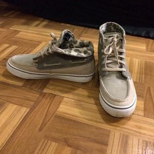 two tone Sperry Topsiders with cheetah lining