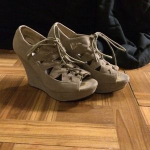 Bamboo lace up wedges