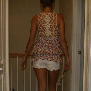 rose print top with beautiful back