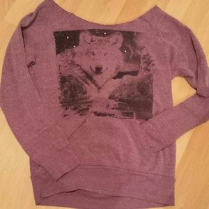 One of a kind Purple Wolf off the shoulder sweater