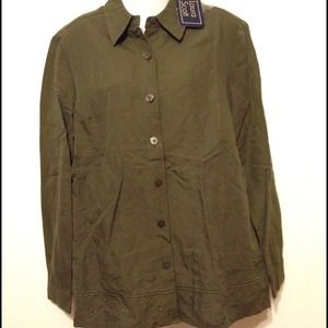 NWT Laura Scott olive long sleeve shirt sz medium