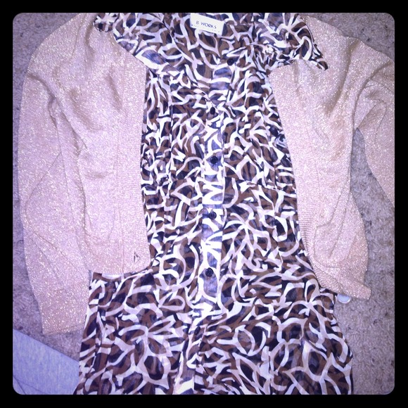 Sheer shirt on brown, black, cream and tan.