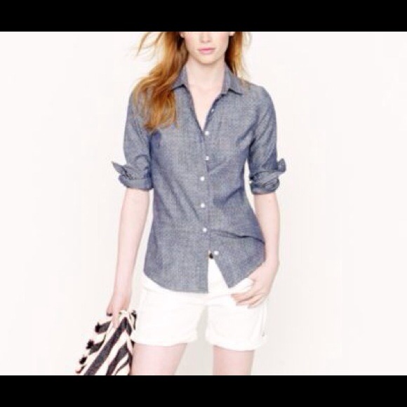J.Crew Perfect Shirt Chambray Polkadots