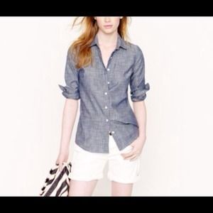 J.Crew Perfect Shirt Chambray Polkadots