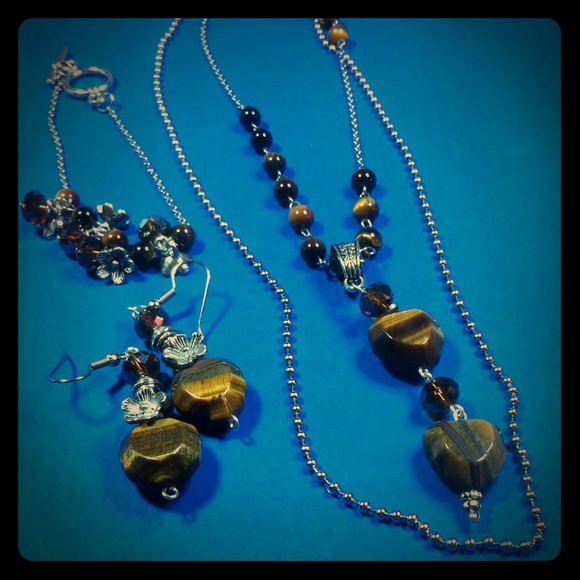 615. Tigers Eye, Austrian & Swarovski crystal set - Picture 1 of 4