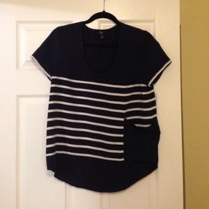 Aqua navy/white stripes top