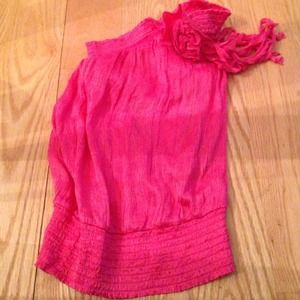 One shoulder hot pink tank