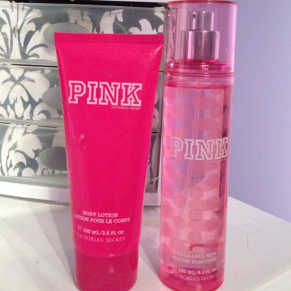 Victoria's Secret pink body mist and lotion set