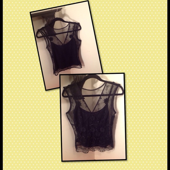 Black top with sheer embellished top - Picture 2 of 2