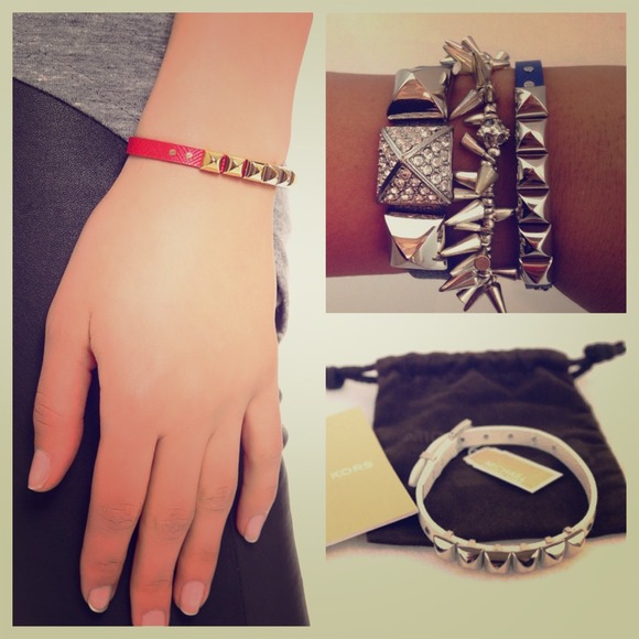 3 MICHAEL KORS Saffiano Leather Pyramid Bracelets