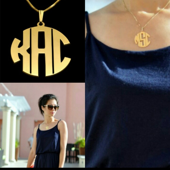 24k Gold Plated 3 Letters Capital Monogram Necklac