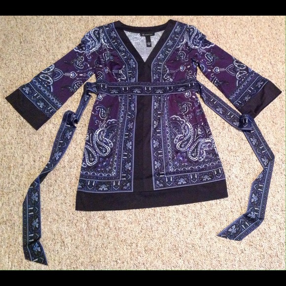 Black and Blue INC longer top with attached belt.